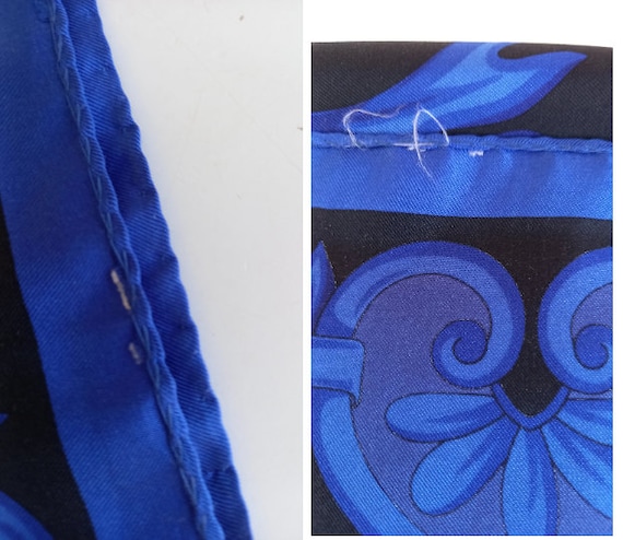 Vintage Jaeger Silk Scarf . Blue& Black Logo Silk… - image 10