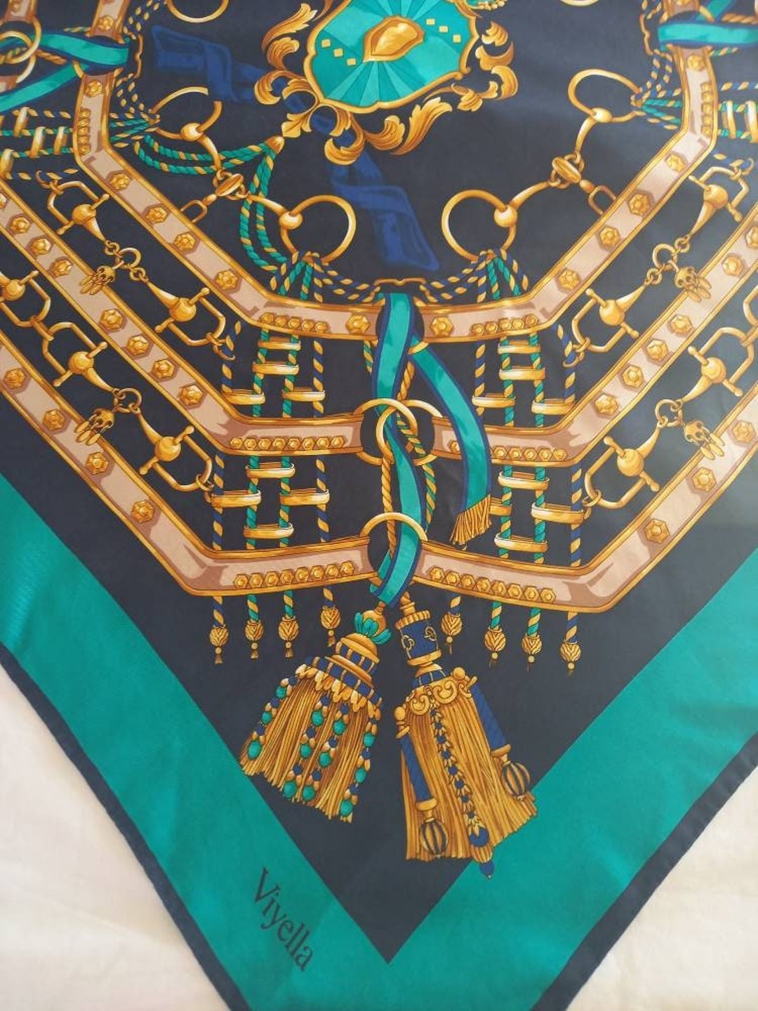 Vintage Silk Scarf.baroque Scarf.equestrian Scarf.designer Silk Scarf