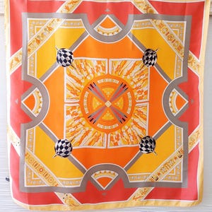 Vintage French Silk Scarf: Orange Geometric Print, 34x35" image 3