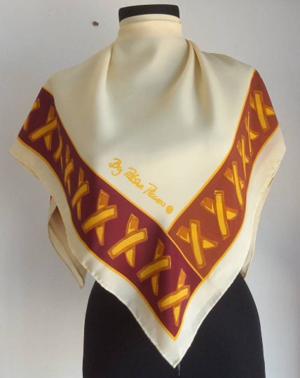 Summer silk scarf  Designer silk scarf  By Paloma Picasso  Vintage silk scarf  Made in France