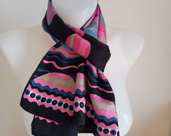 Vintage Geometric Silk Scarf - Oblong 13 x 53"
