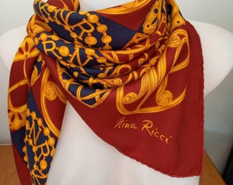 Vintage Italian Silk Square Scarf: Abstract Logo Print (34x34")