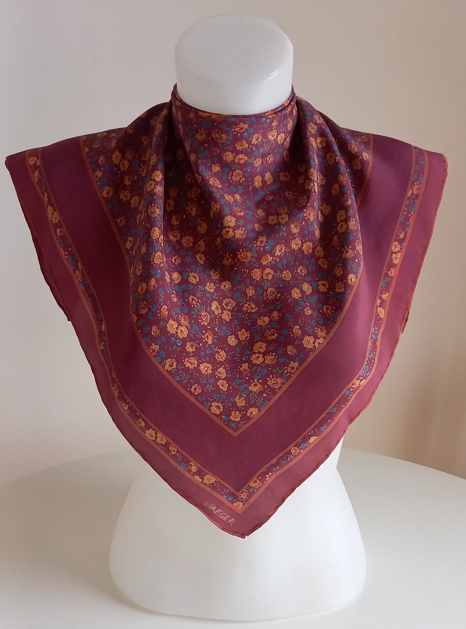 Designer JAEGER Floral Design Vintage Silk Scarf.26 X 25