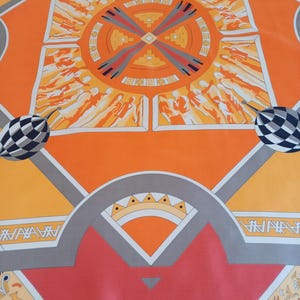 Vintage French Silk Scarf: Orange Geometric Print, 34x35" image 7