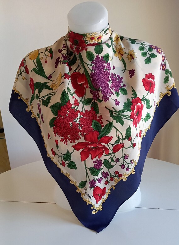 Vintage Codello Floral design square silk scarf. … - image 3