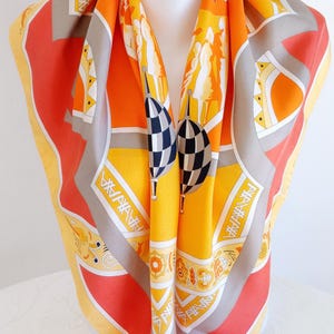 Vintage French Silk Scarf: Orange Geometric Print, 34x35" image 5