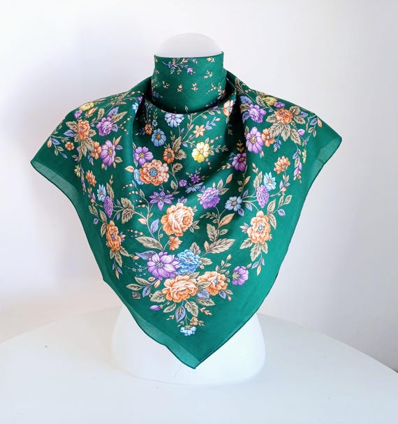 Vintage Green Floral Cotton Scarf, Pavlovo Posad (31x31) - Etsy