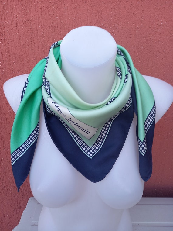 Vintage Designer Pierre Balmain silk scarf. Green and… - Gem