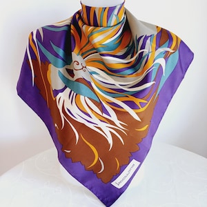 Vintage Lancillotto Silk scarf . Geometric Floral silk scarf square 35 x 34 &quot;