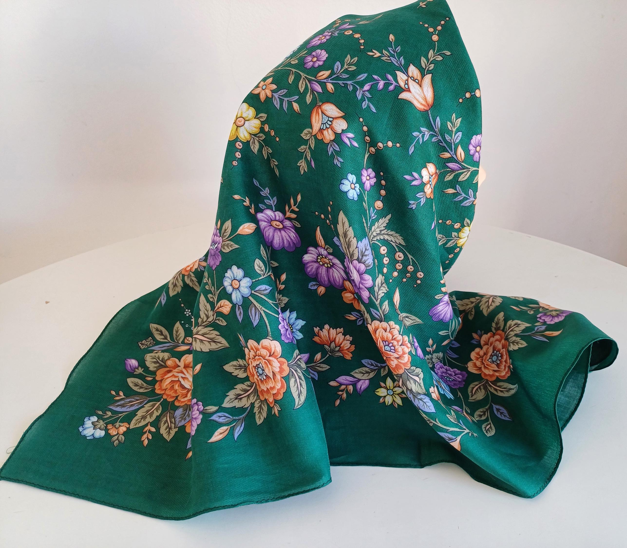 Vintage Green Floral Cotton Scarf, Pavlovo Posad (31x31) - Etsy