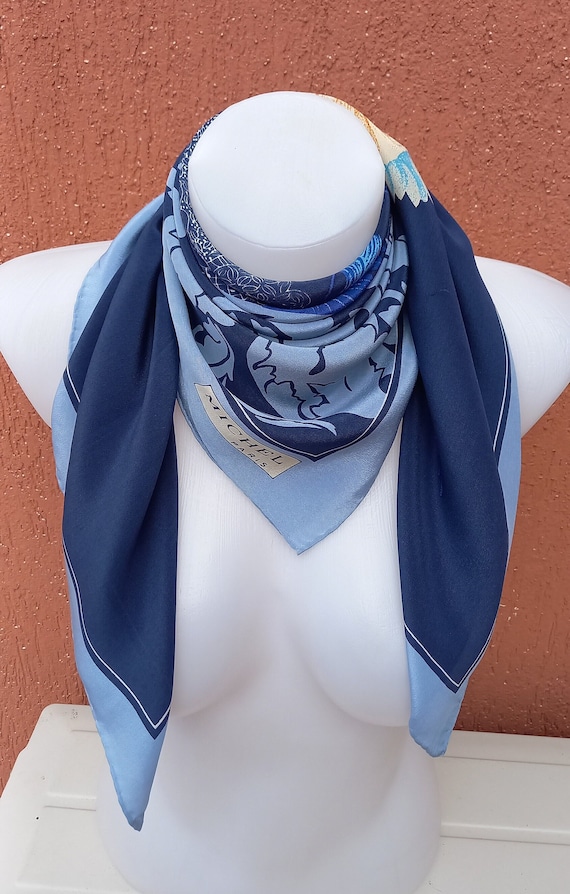 Michel Paris Silk Scarf: Blue Designer Scarf (30x29