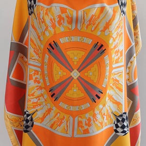 Vintage French Silk Scarf: Orange Geometric Print, 34x35" image 6