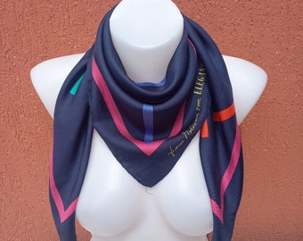 Vintage Designer Silk Scarf: Blue Geometric Minimalist Print (30x30'')