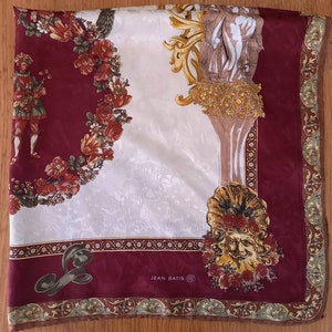 Vintage designer Jean Batis Silk Scarf . Large baroque  Silk hair scarf. Cornucopia fruits,roses,flowers Ancient Greek Scarf  77 cm /  30&quot;