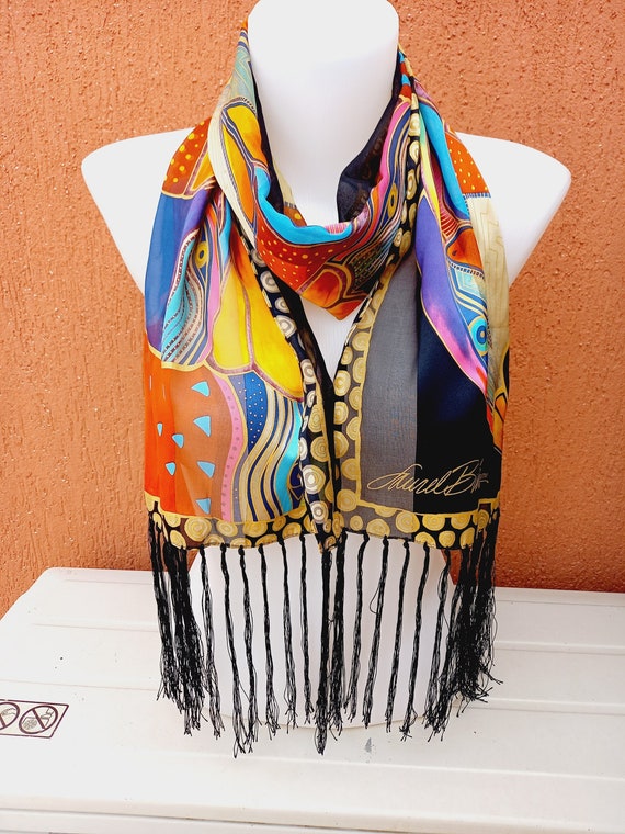 Laurel Burch authentic design vintage silk scarf. 