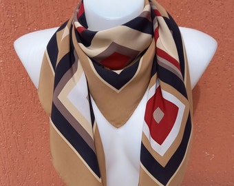 Vintage Pertegaz Silk Scarf .Geometric design square silk scarf 85 x81 cm / 34 x 32inch