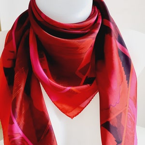 Vintage Floral Silk Scarf: Satin Square, Unused (35x35")