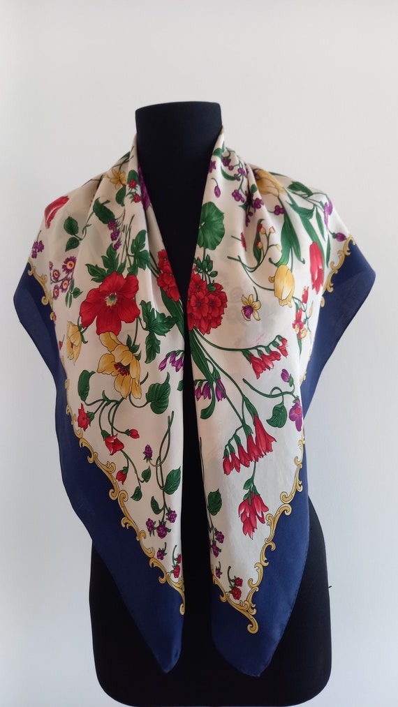 Vintage Codello Floral design square silk scarf. … - image 7
