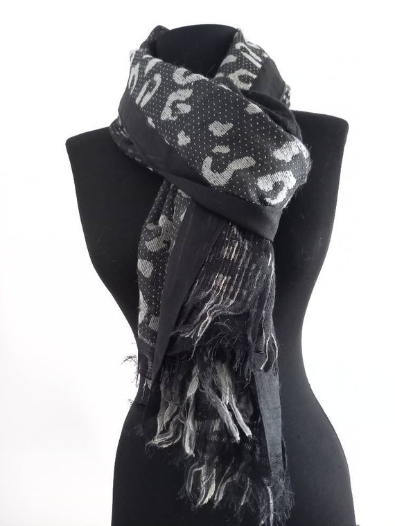 Large long vintage  animal print black grey scarf… - image 8