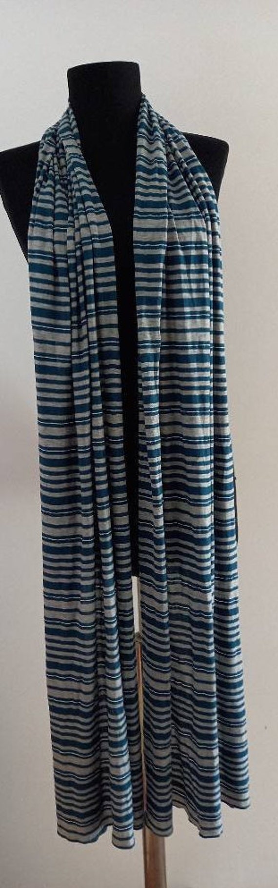 Vintage knit striped green grey very long scarf. … - image 7