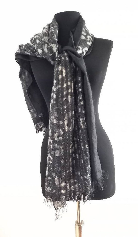 Large long vintage  animal print black grey scarf… - image 3