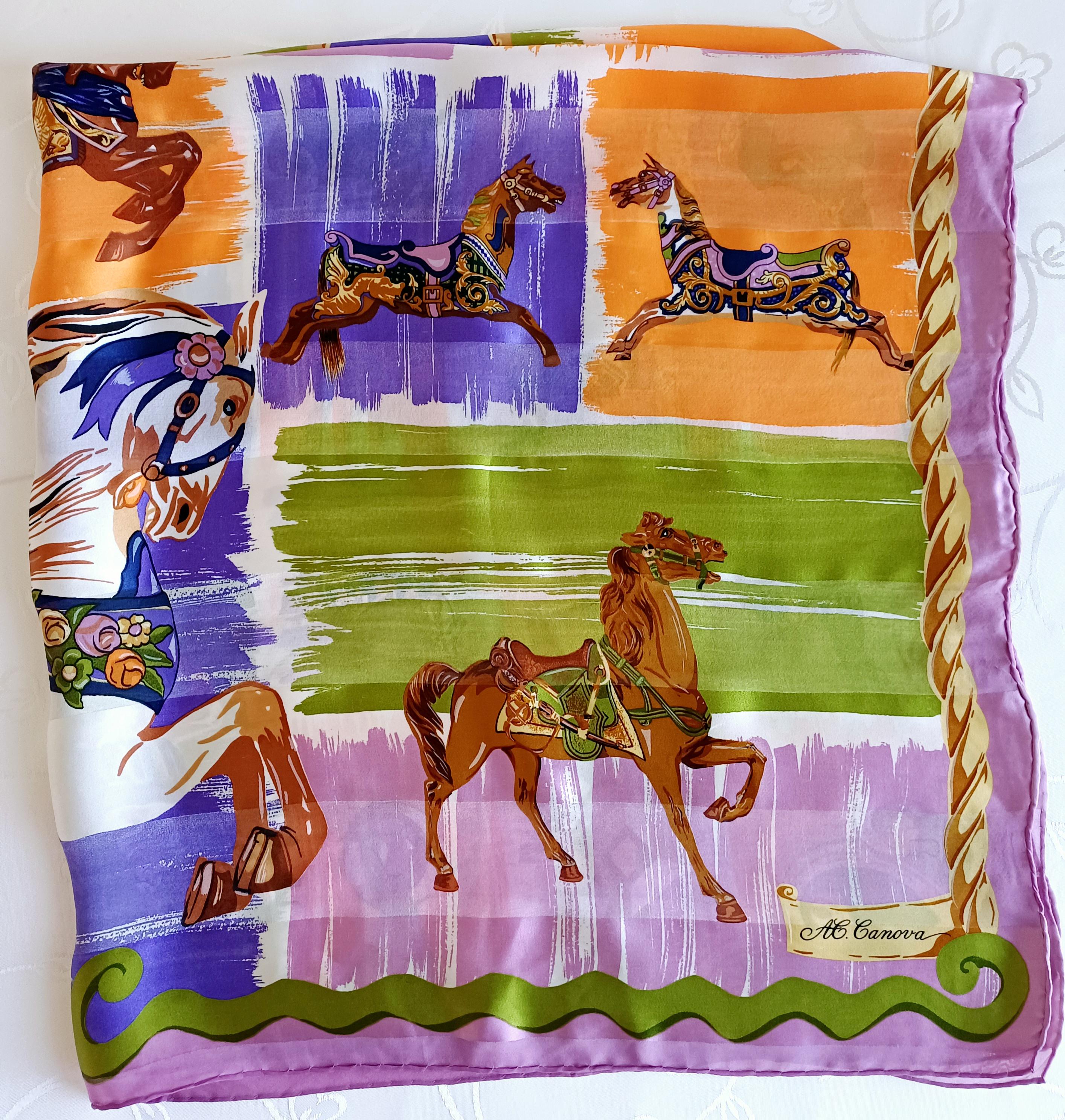 AC Canova Silk Scarf.vintage Horse Silk Scarf.sheer Striped