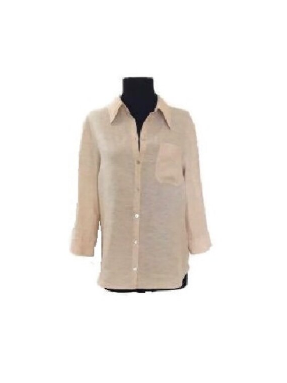 Vintage Linen Blouse / Women Linen Top / Cream L
