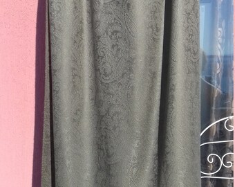 Écharpe vintage Romano en soie mélangée châle avec franges, vert kaki (28 x 73 in)