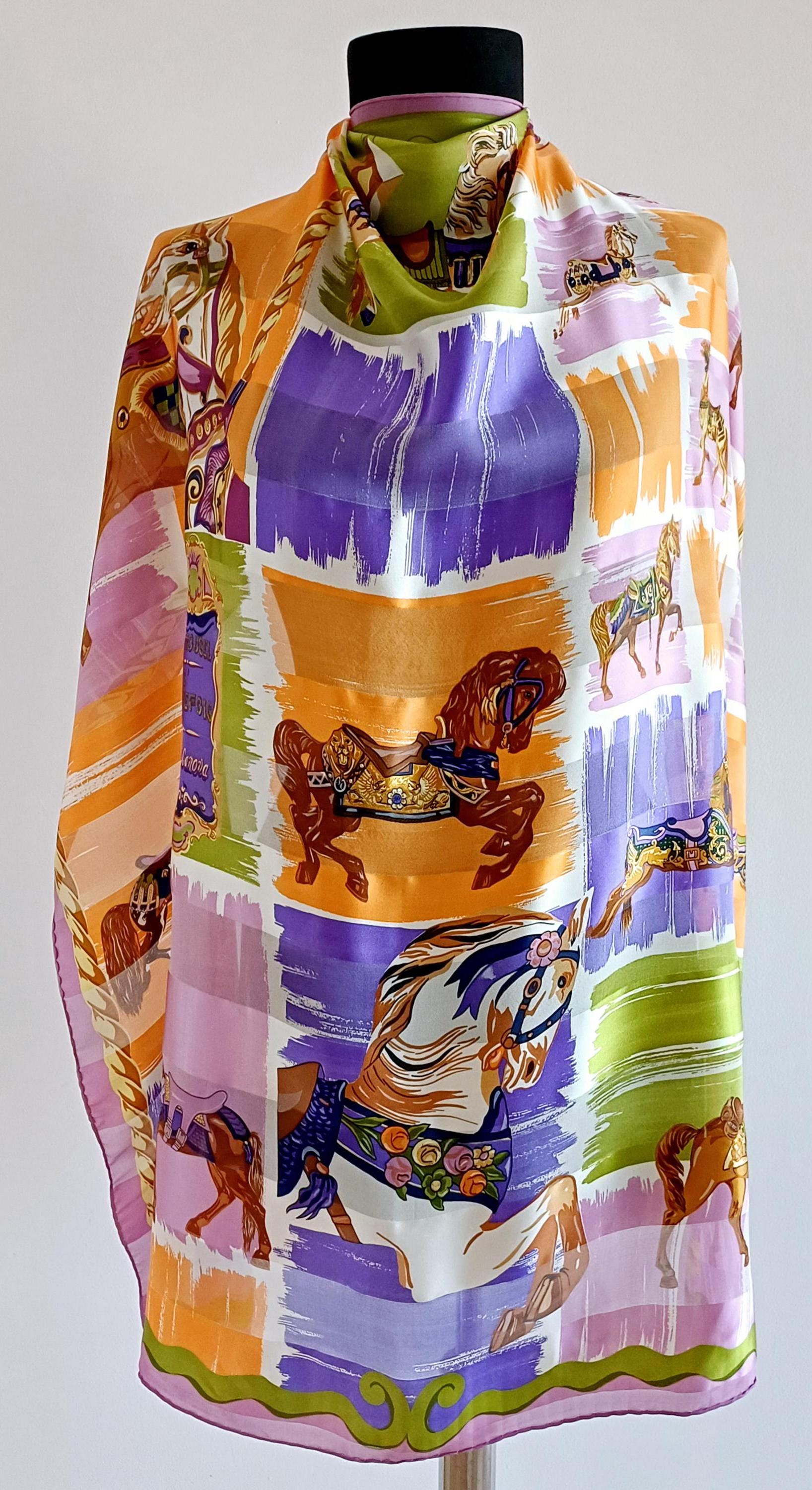 AC Canova Silk Scarf.vintage Horse Silk Scarf.sheer Striped