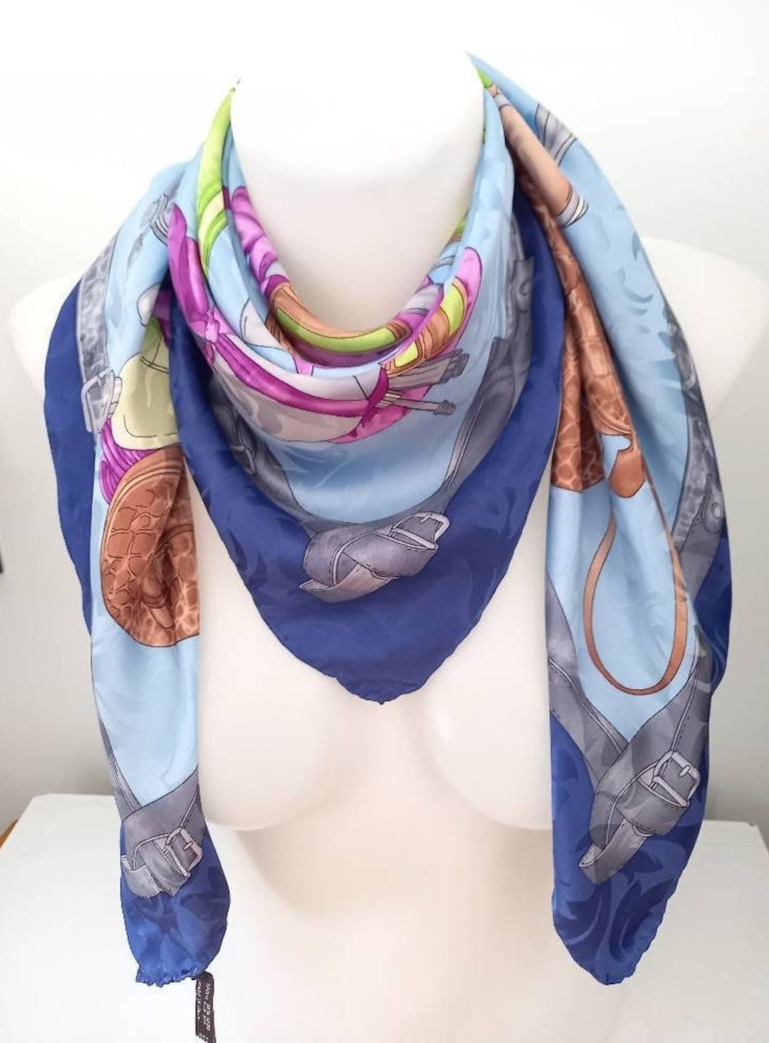 Vintage Perfume Bottle Silk Scarf Made in Italy Embossed