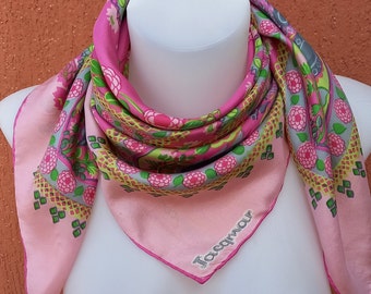 Vintage Jacqmar Pink Floral Silk scarf . Paisley design 72  x 74 cm / 28 x 29 inch
