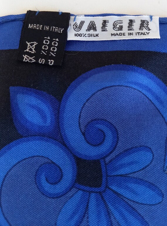 Vintage Jaeger Silk Scarf . Blue& Black Logo Silk… - image 9