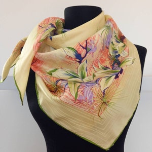 Vintage Silk Scarf.Floral scarf . Women scarf. Large square  scarf. Hair scarf. Retro silk scarf. Orchids scarf / 77 x 75 cm ( 30 x 29.5")