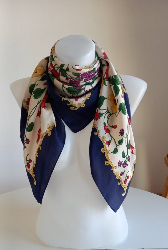 Vintage Codello Floral design square silk scarf. … - image 8