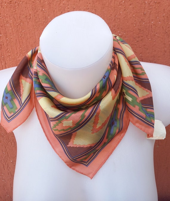 Vintage Small Echo Silk Scarf 21 X 20 