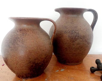 2 vintage brown Scheurich jug vases 603-15 603-18 in earth tones - Brown MCM ceramics