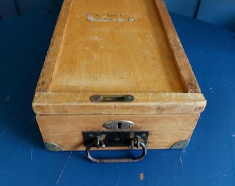 Industrial style wooden storage box - sliding lid - mining industry office storage - vintage home decor