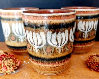 3 KMK Kupfermühle ceramic cups - 70s 80s West German pottery cocoa goblets