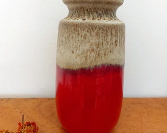 Vase Scheurich 244 - 22 belles laves grasses - glaçure rouge et beige - décoration d'intérieur vintage