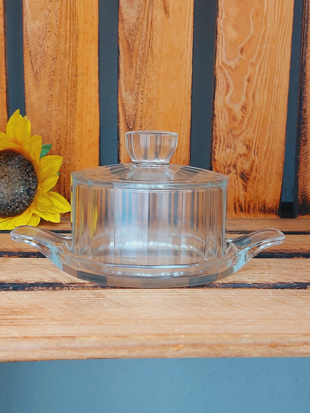 Vintage Pressed Glass Butter Dish Round Butter Dish or Cheese Dish From