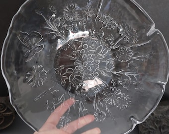 70s Kosta Boda bowl  Ulla- solid glass with leaves - Party series  Kjell Engman 29 cm