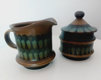 Goebel Oeslauer Sugar jar and milk jug/creamer - Vintage Goebel Wallis milk and sugar set in brown, teal and black