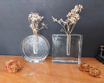 2 Wiesenthalhütte Solifleur vases -minimalist round and square block glass