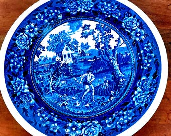 Large Villeroy und Boch Rusticana serving bowl - amazing blue farmhouse chic design -  32 cm transferware dish