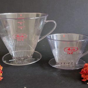 2 Melitta coffee filters 1x2 and 1x6 - transparent plastic pour over filters with 1 hole