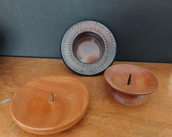 3 MCM candle holders wood and ceramics 50s 60s 70s Scandinavian style earth tones OH Form