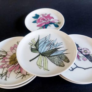 6 posavasos o platos pequeños para dulces de Rosenthal Lufthansa, vuelos de primera clase de los años 70, diseño floral, recuerdos de aviación coleccionables