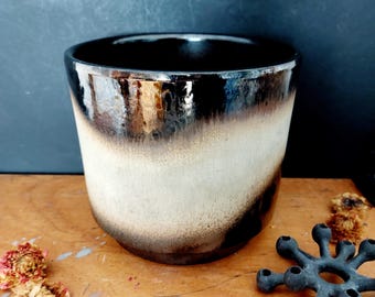 Grande jardinière Carstens dans des tons ocre Ø 18 cm - cache-pot vintage en céramique marron beige