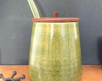 Jasba punch bowl - mid century party bowl with wooden lid and serving spoon - 60s 70s MCM design with relief decor