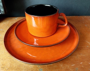 Orange MELITTA Kopenhagen breakfast set with plate, cup and saucer - 70s West German ceramics Copenhagen Ceracron